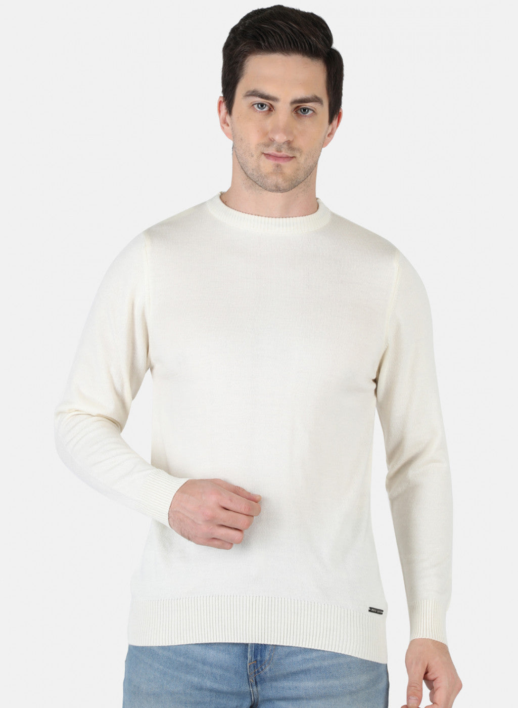 Men Off White Solid Pullover