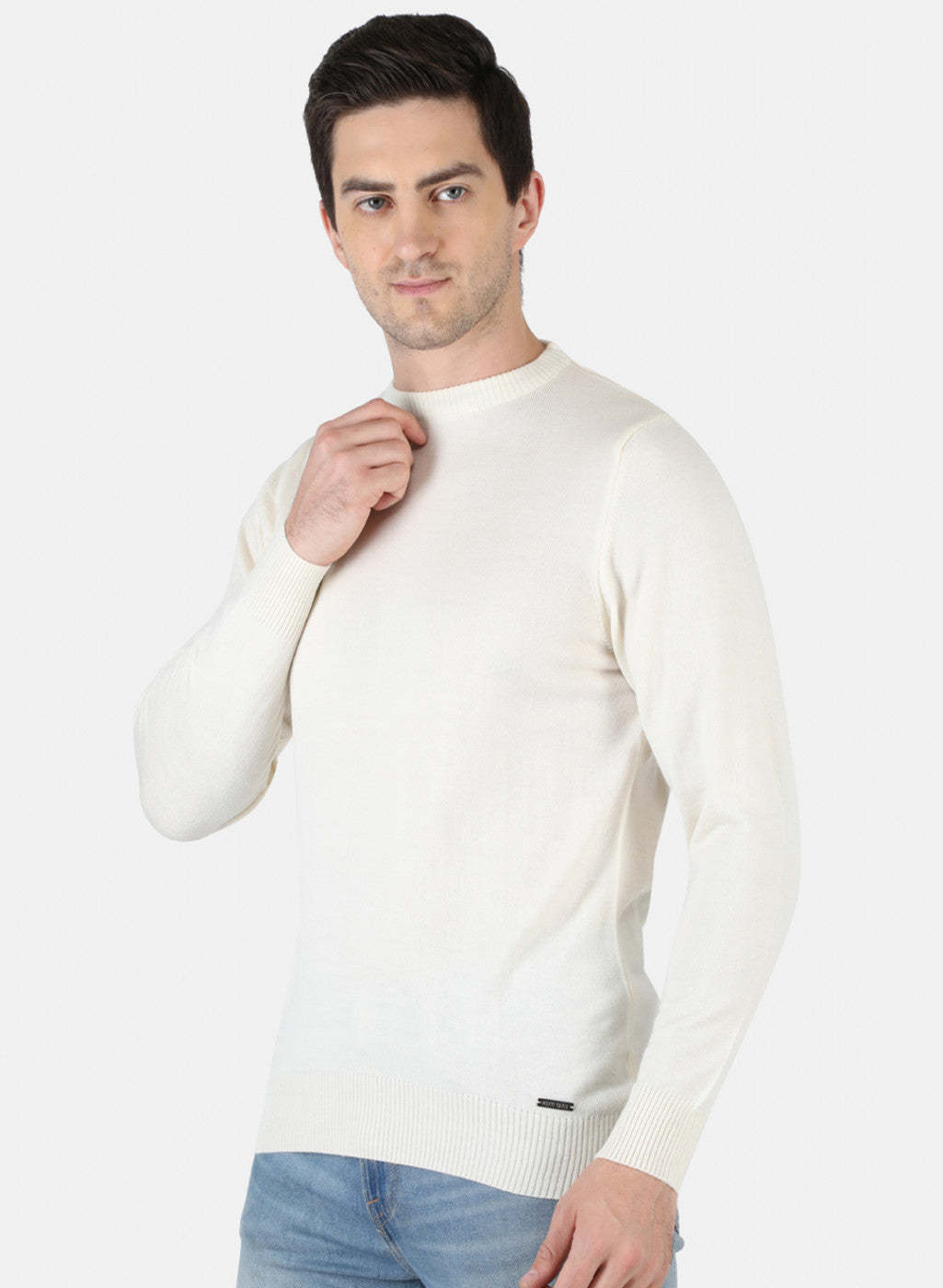 Men Off White Solid Pullover