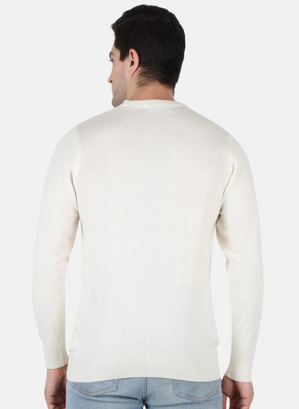 Men Off White Solid Pullover