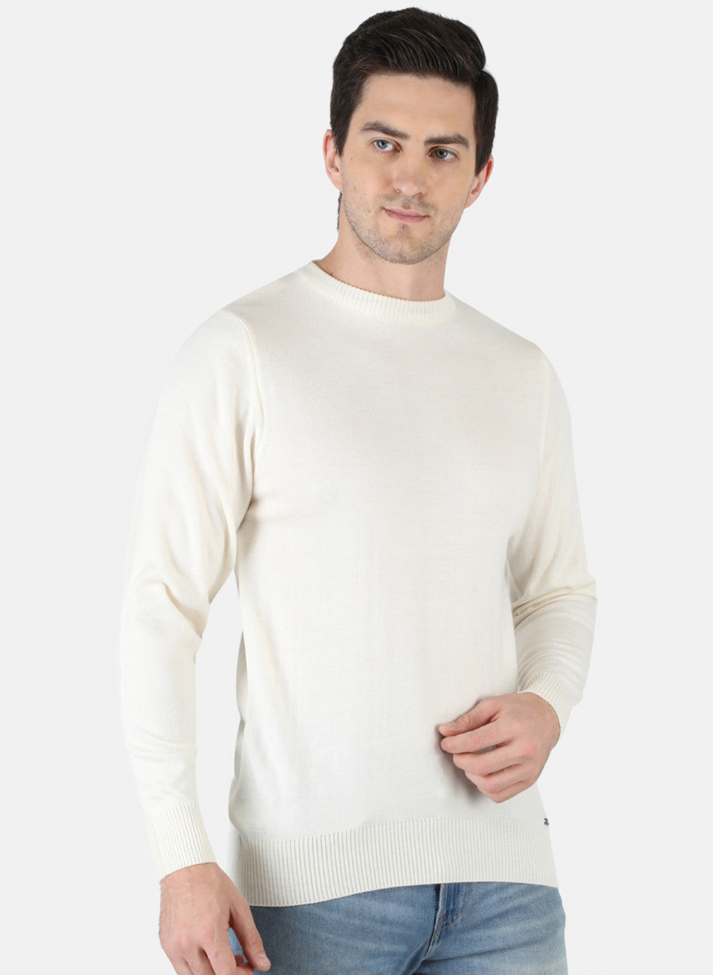 Men Off White Solid Pullover