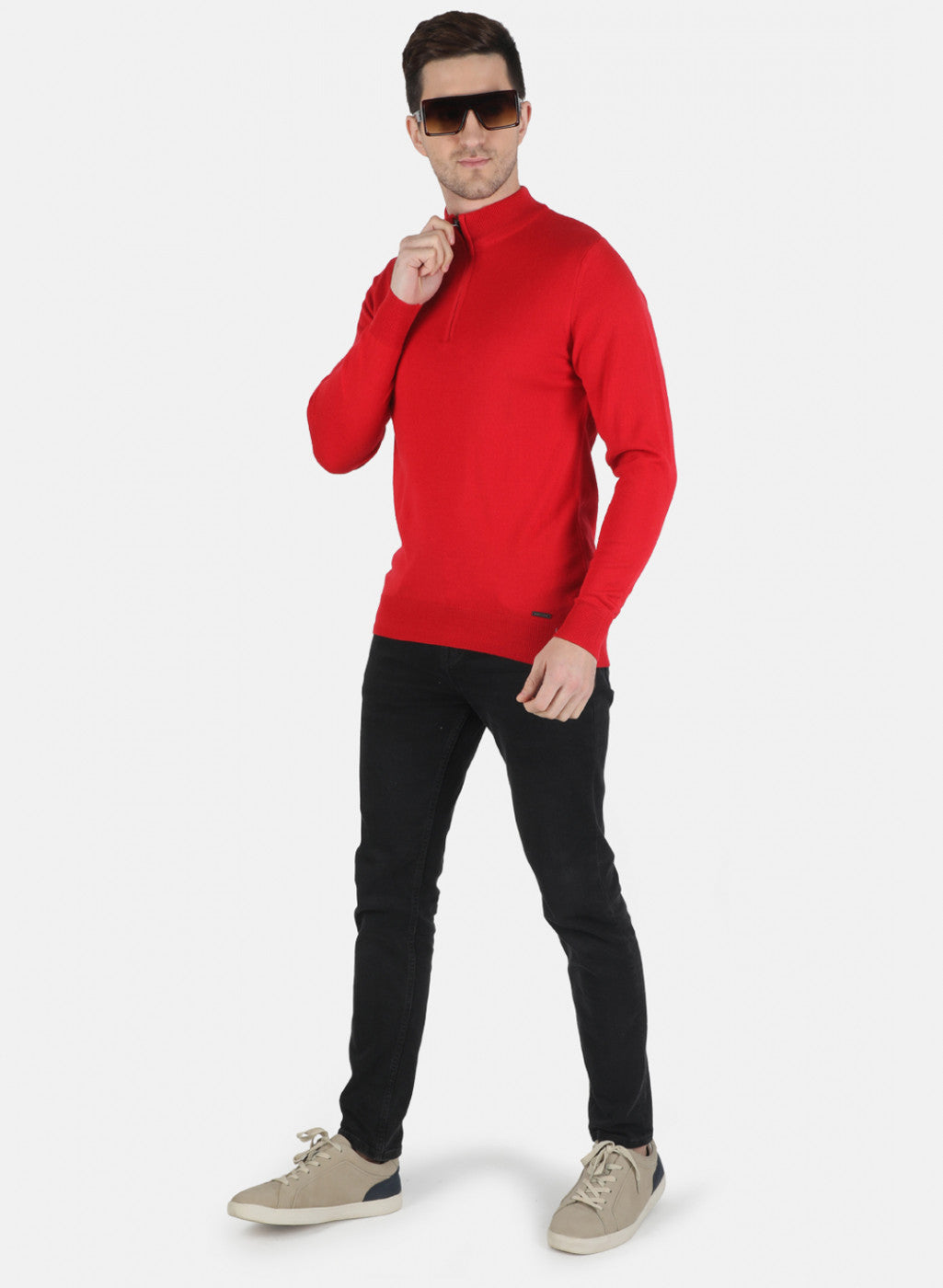 Men Red Solid Pullover