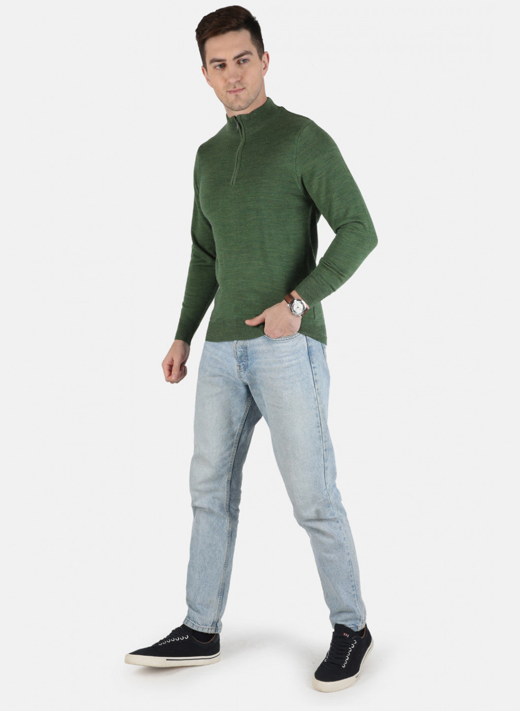 Men Olive Solid Pullover