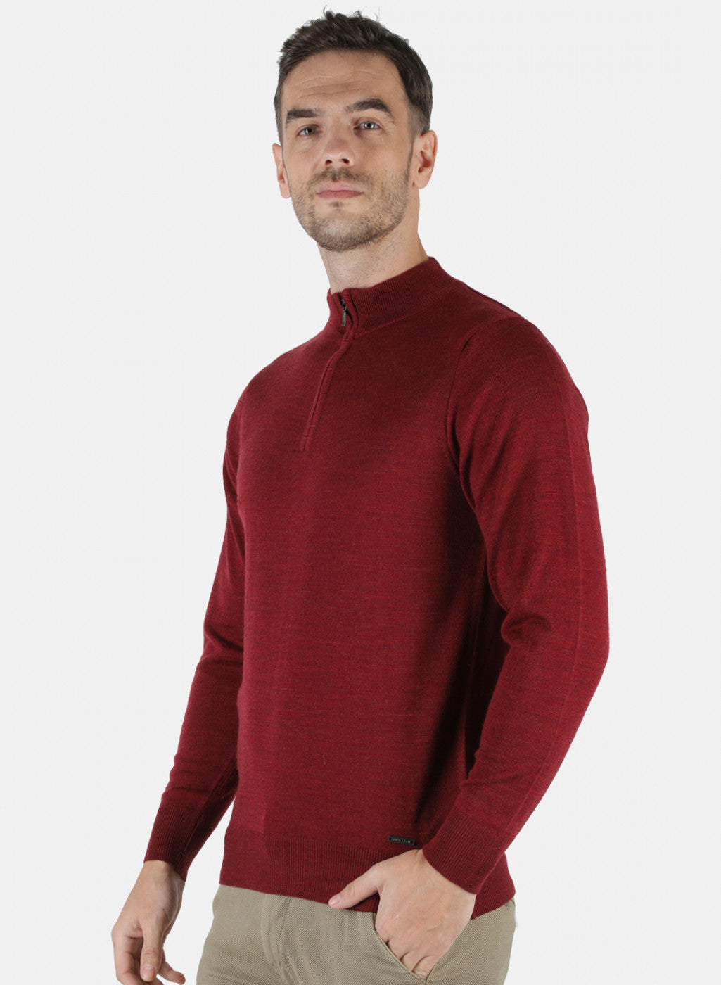 Men Maroon Solid Pullover