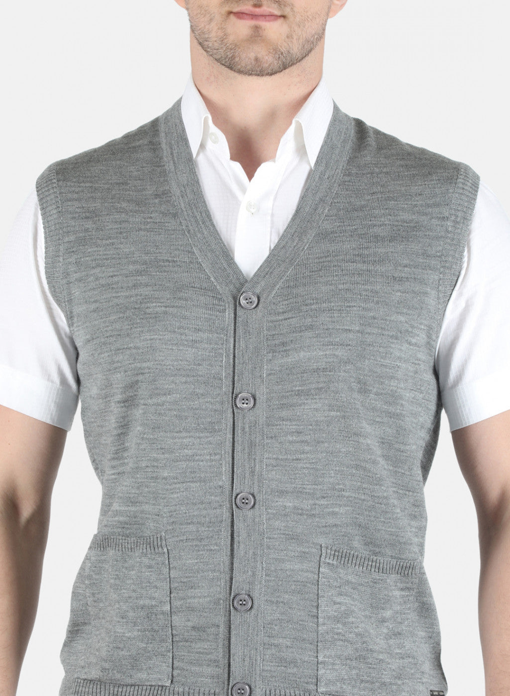 Men Grey Solid Cardigan