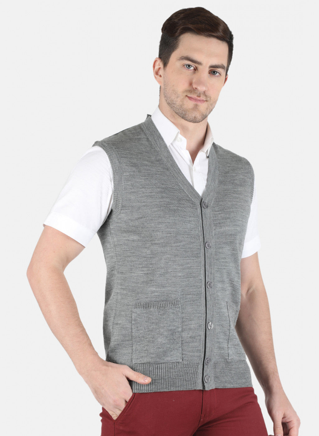 Men Grey Solid Cardigan