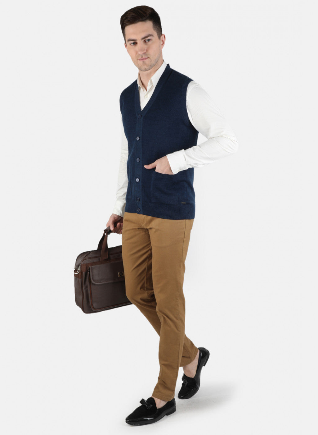 Men NAvy Blue Solid Cardigan