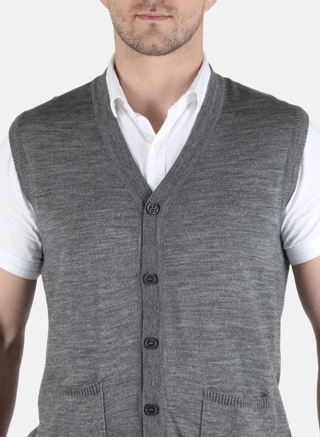 Men Grey Solid Cardigan