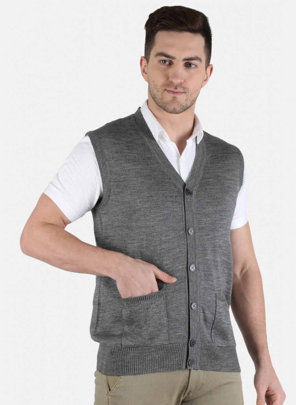 Men Grey Solid Cardigan