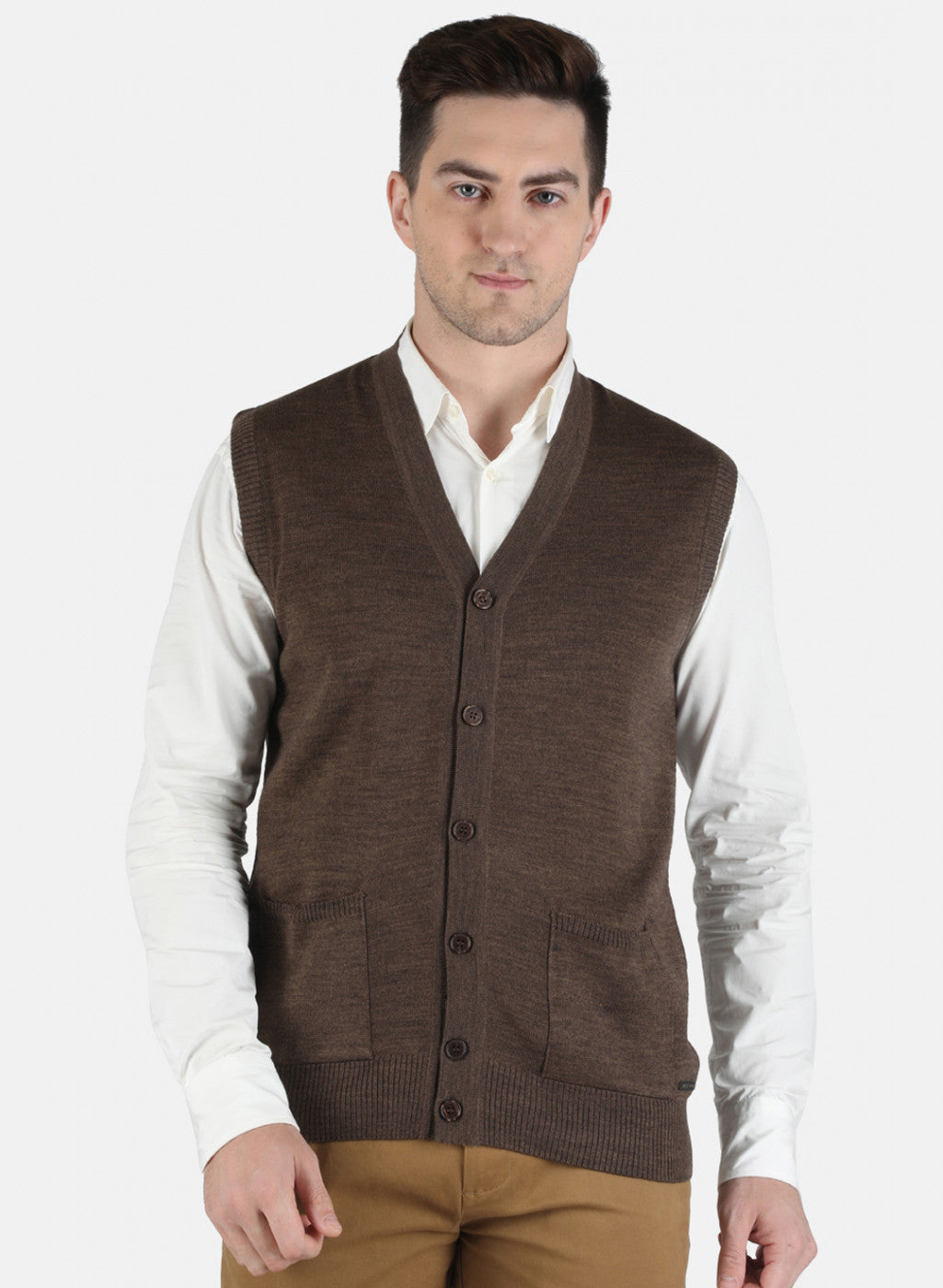 Men Brown Solid Cardigan