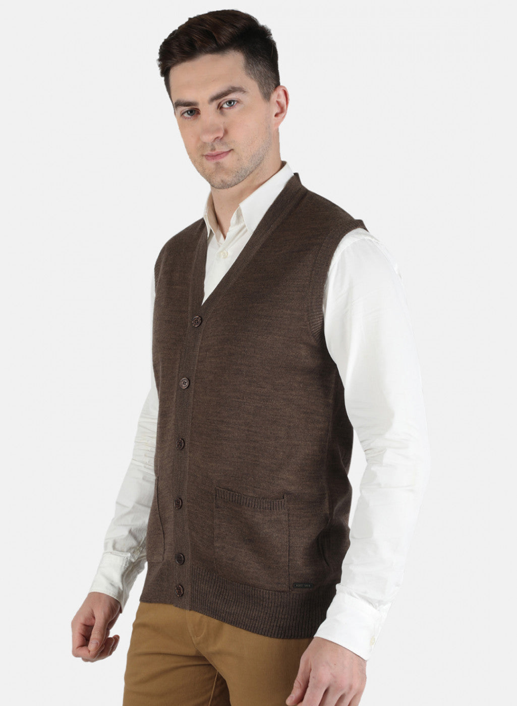 Men Brown Solid Cardigan