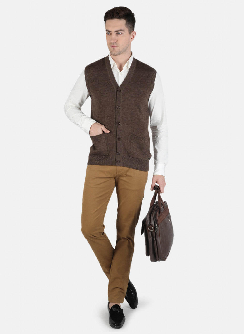 Men Brown Solid Cardigan