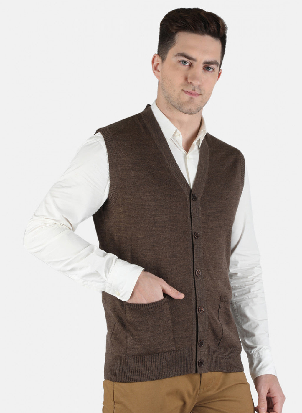 Men Brown Solid Cardigan