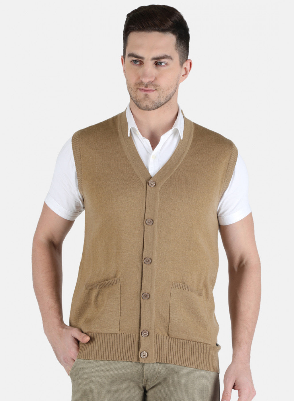 Men Brown Solid Cardigan