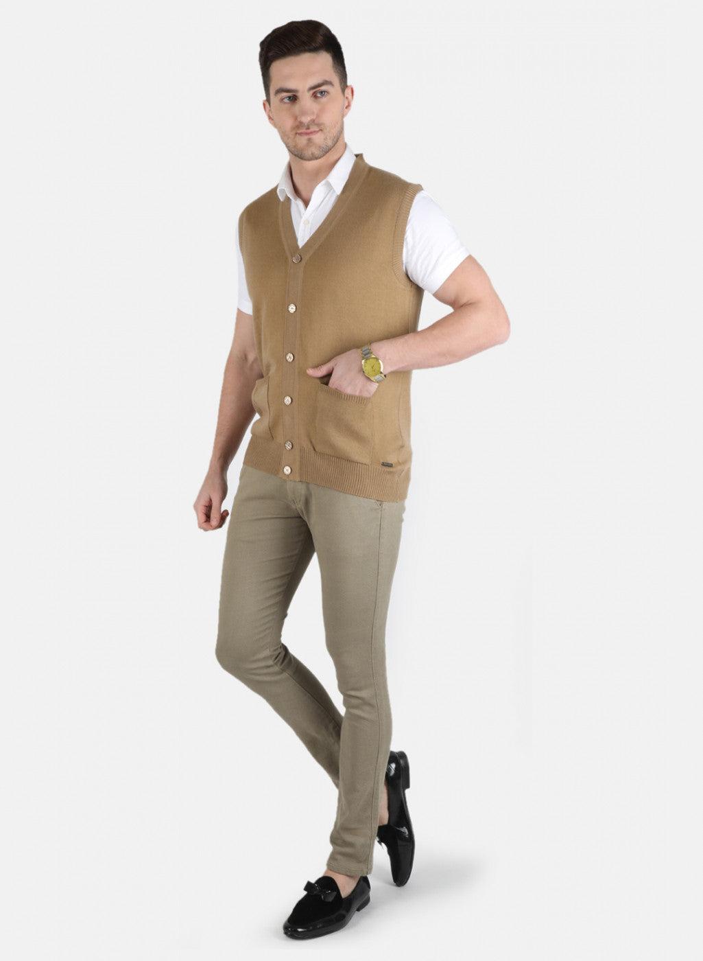 Men Brown Solid Cardigan