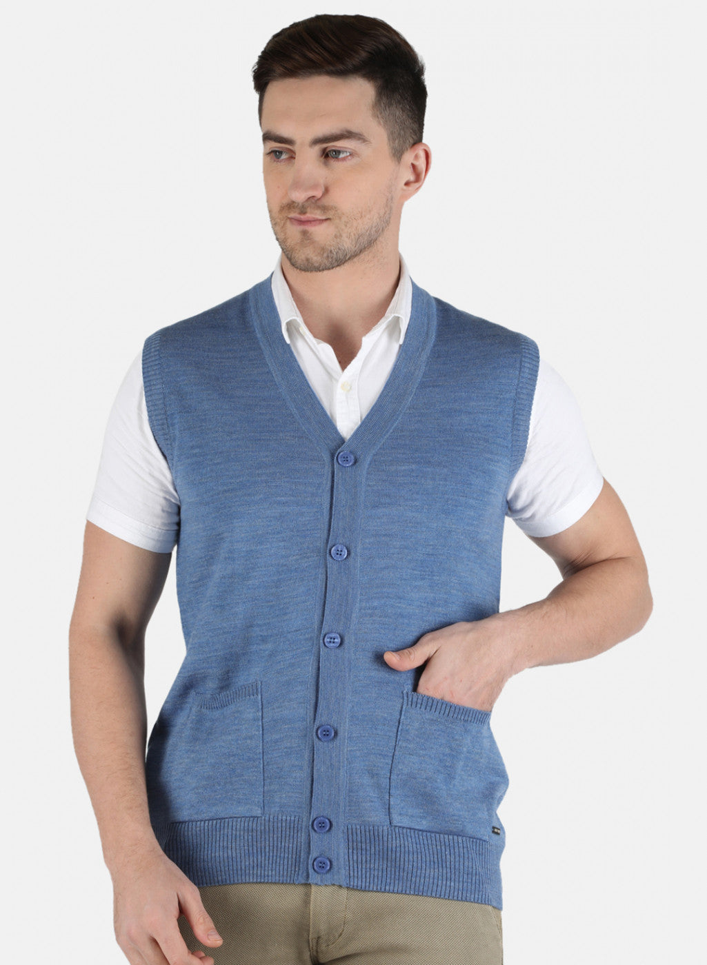 Men Blue Solid Cardigan