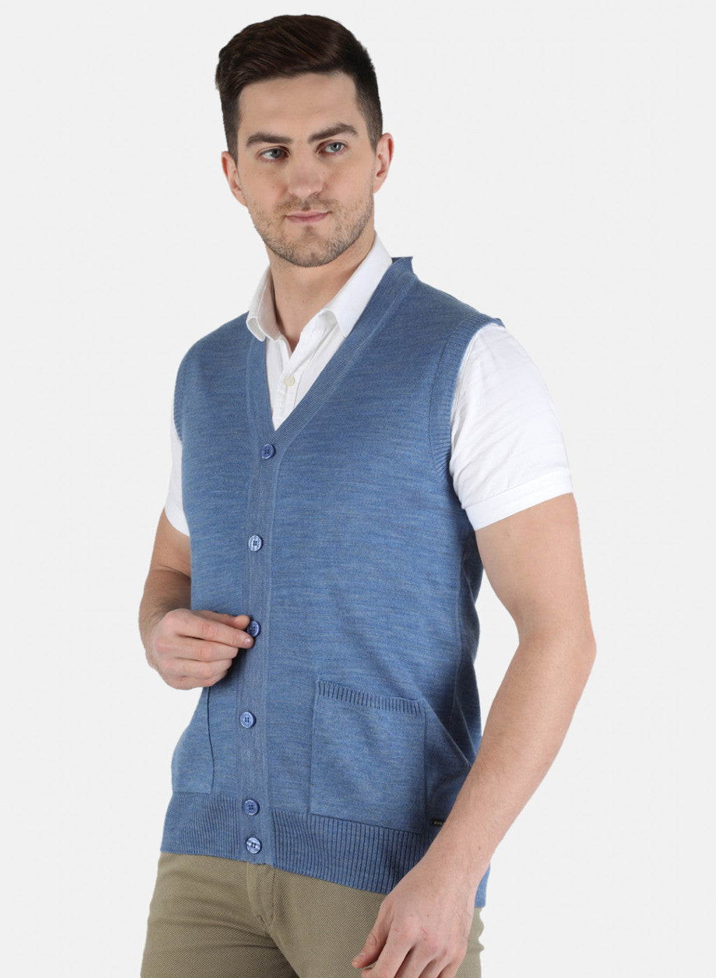 Men Blue Solid Cardigan