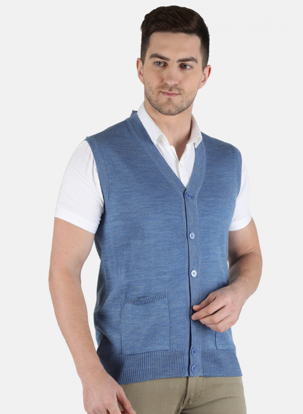 Men Blue Solid Cardigan