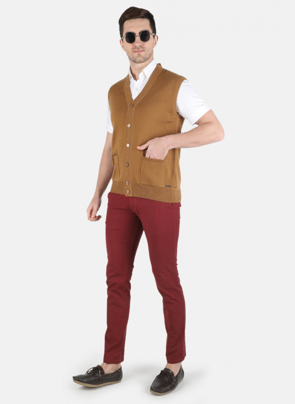 Men Brown Solid Cardigan