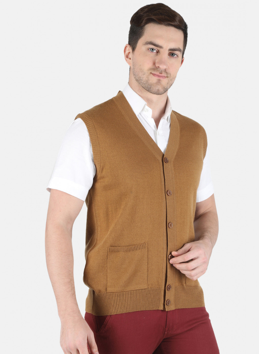 Men Brown Solid Cardigan