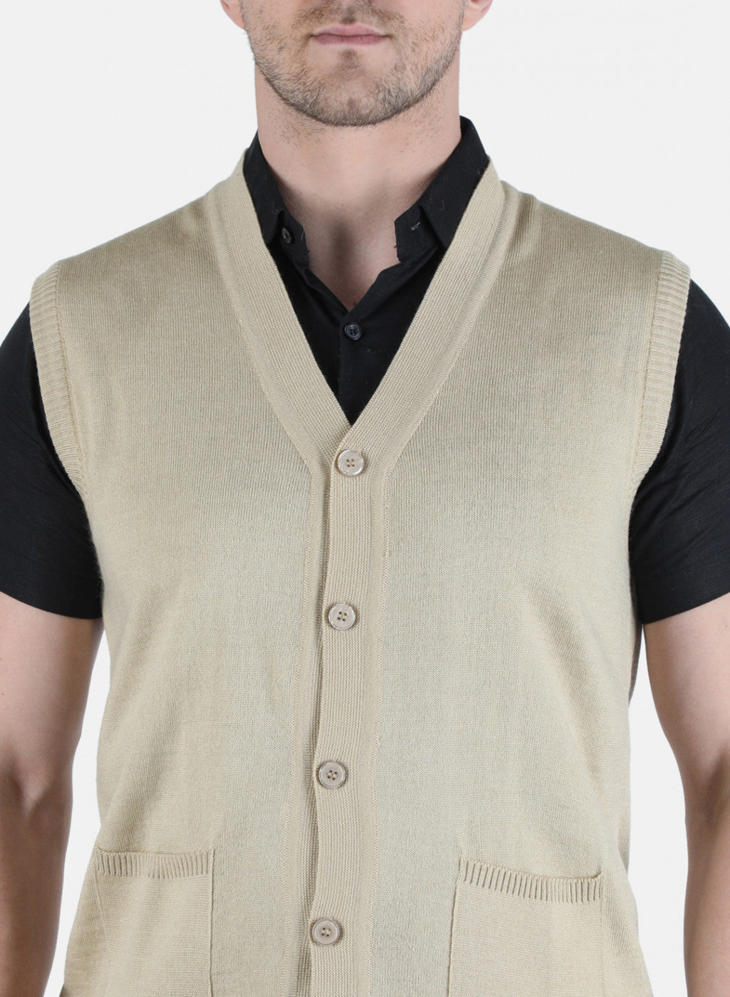 Men Beige Solid Cardigan