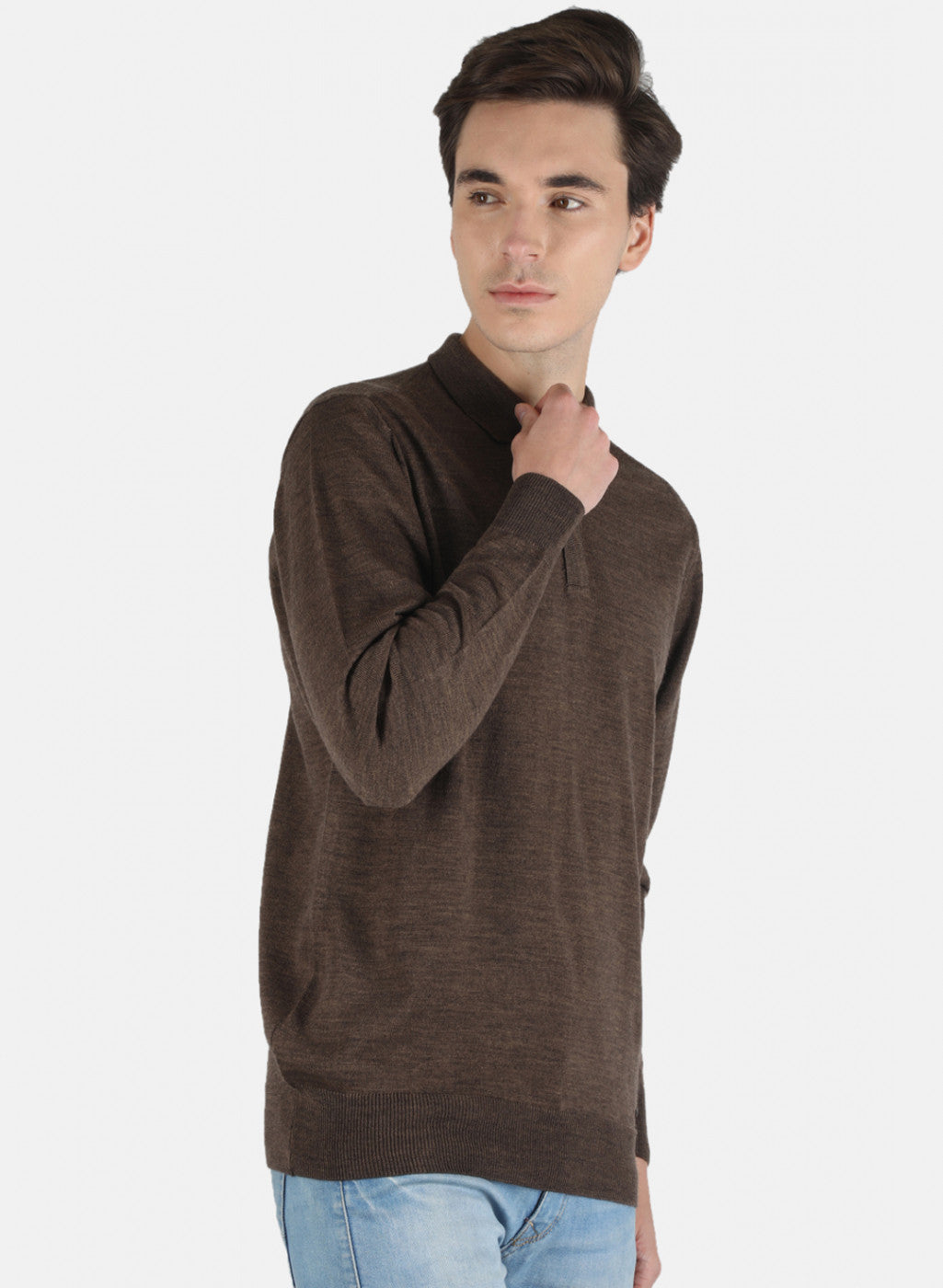 Men Brown Solid T-Shirt