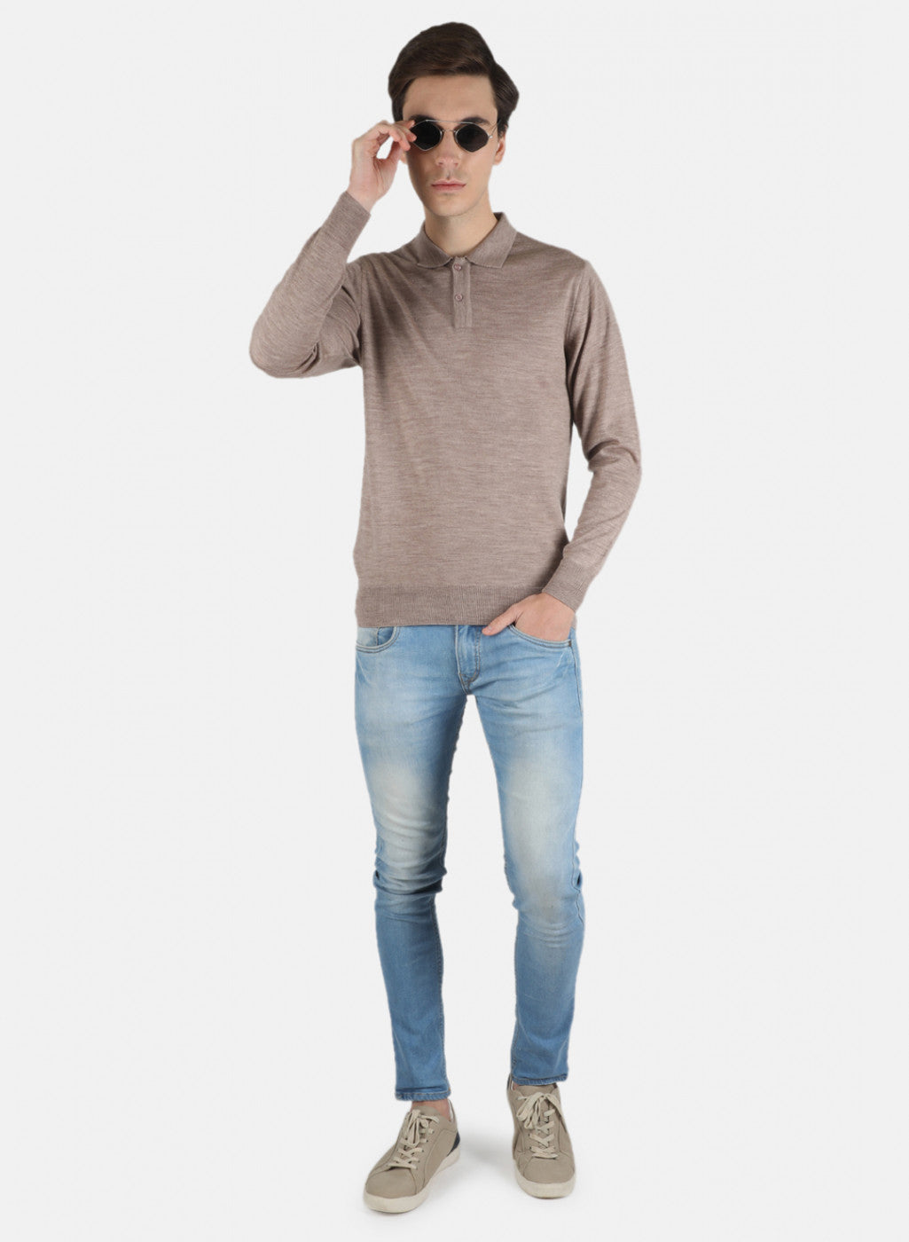 Men Beige Solid T-Shirt