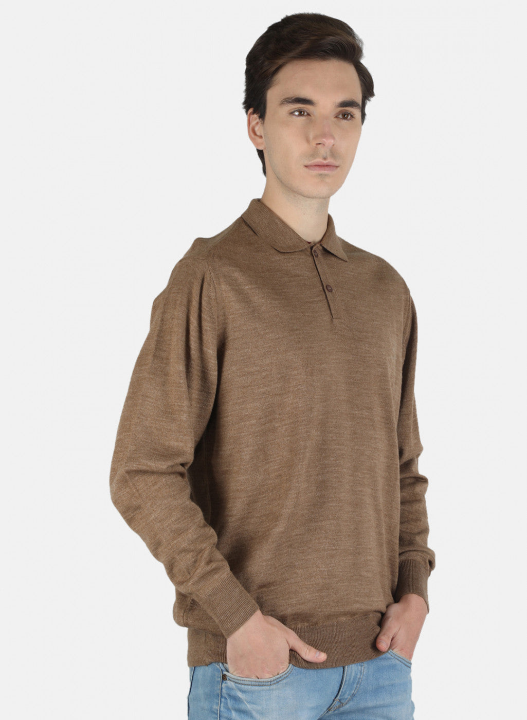 Men Khaki Solid T-Shirt