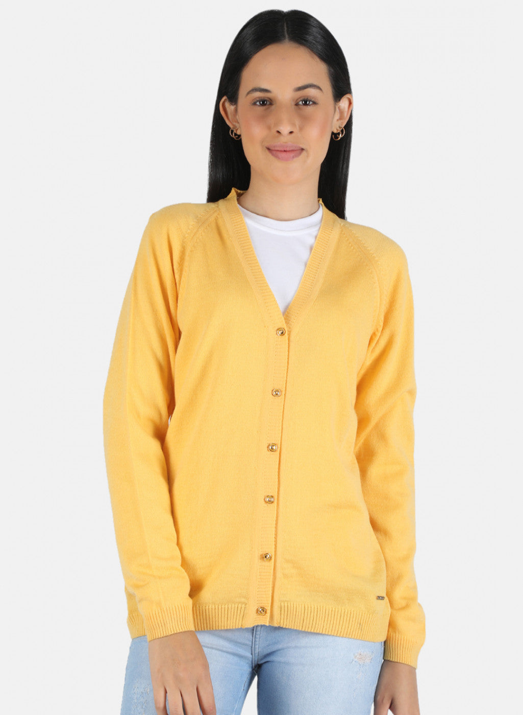 Women Yellow Solid Cardigan