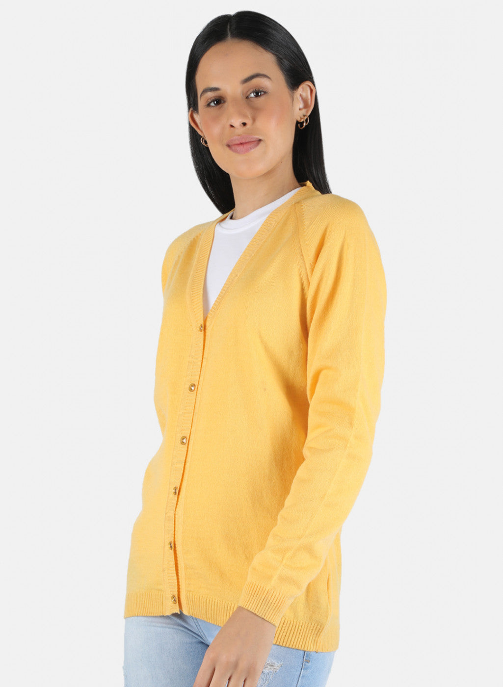 Women Yellow Solid Cardigan