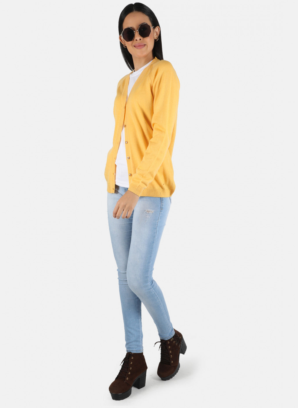 Women Yellow Solid Cardigan