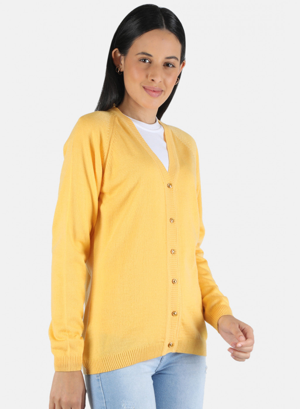 Women Yellow Solid Cardigan