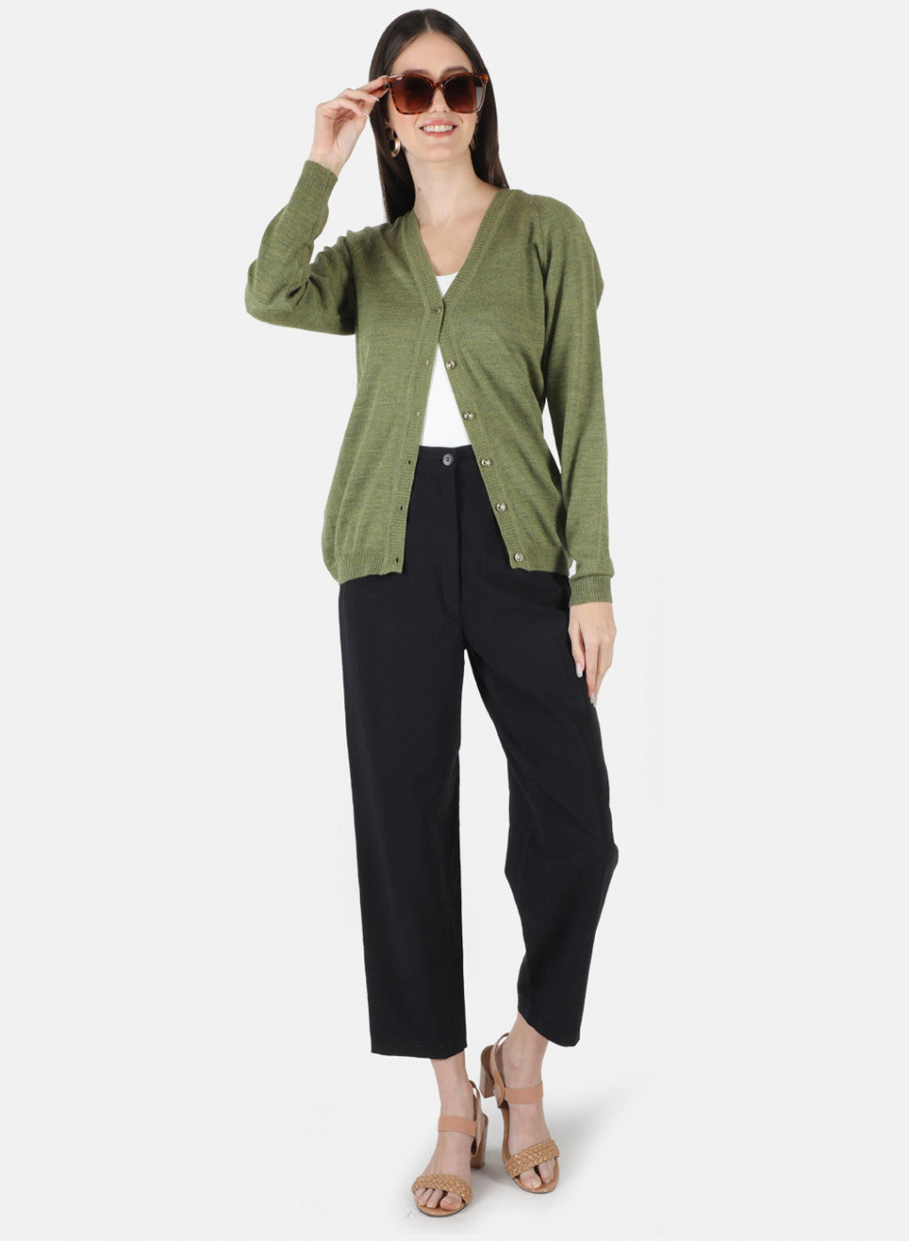 Women Olive Solid Cardigan