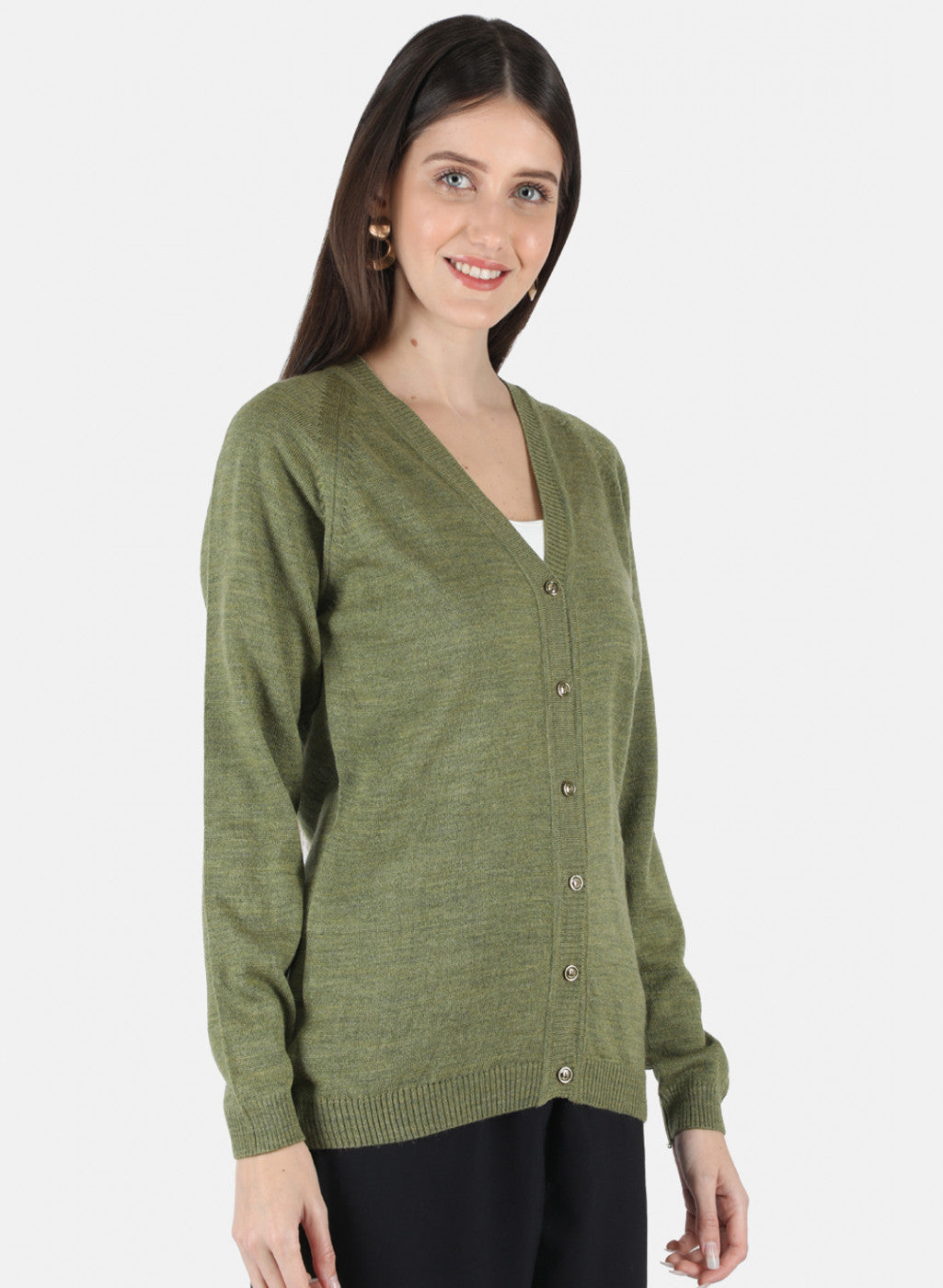 Women Olive Solid Cardigan