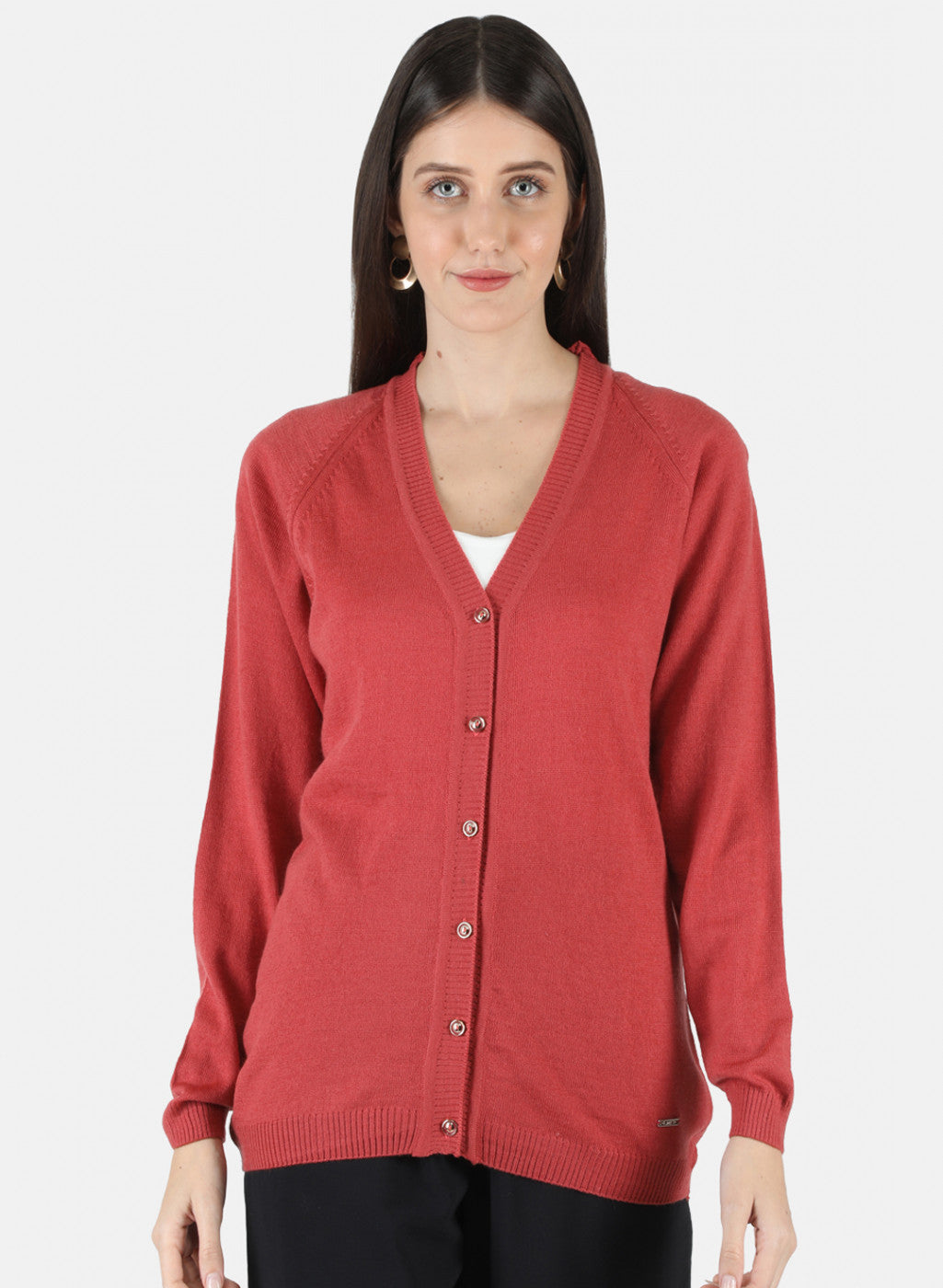 Women Red Solid Cardigan