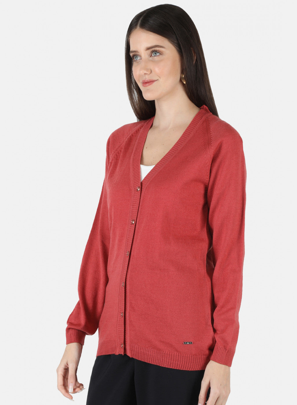 Women Red Solid Cardigan