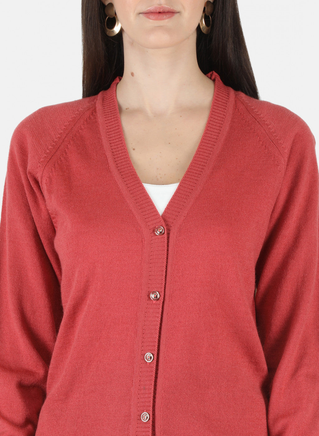 Women Red Solid Cardigan