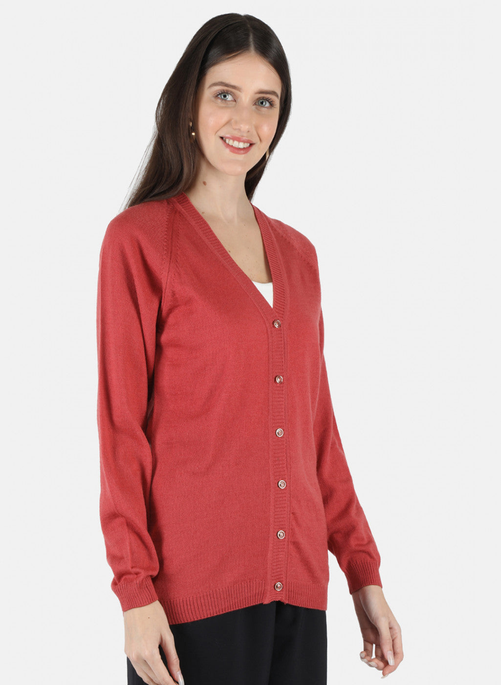 Women Red Solid Cardigan