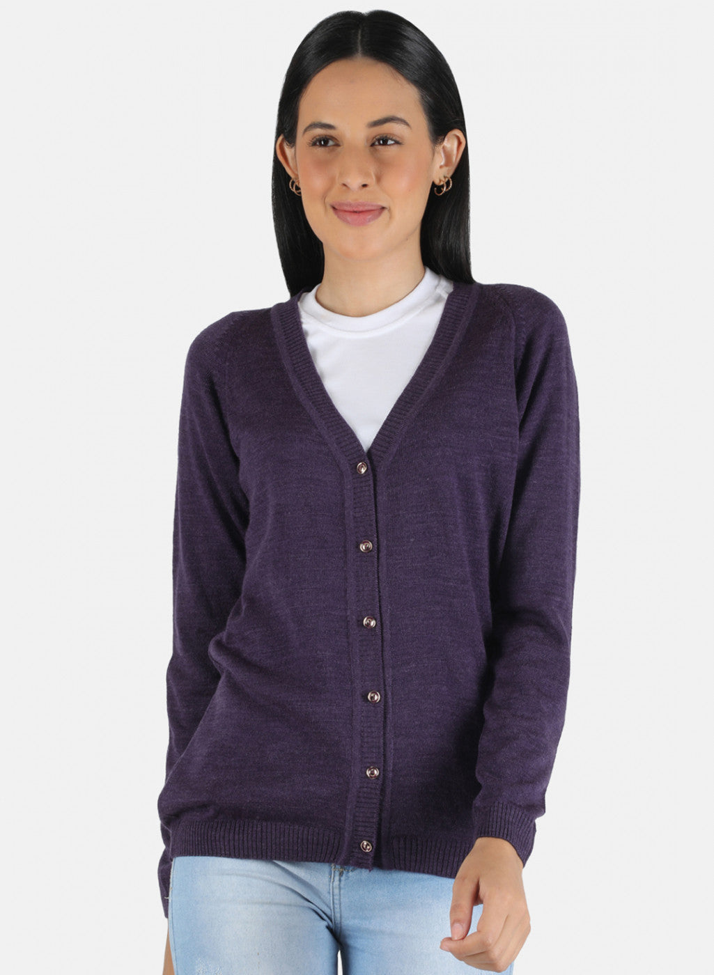 Women Purple Solid Cardigan