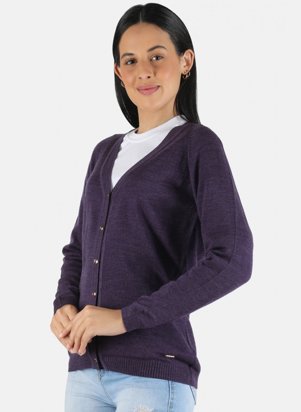 Women Purple Solid Cardigan