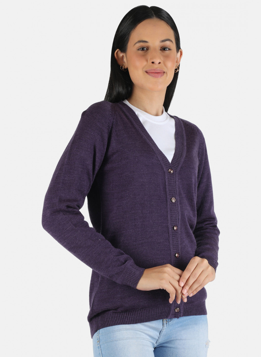 Women Purple Solid Cardigan