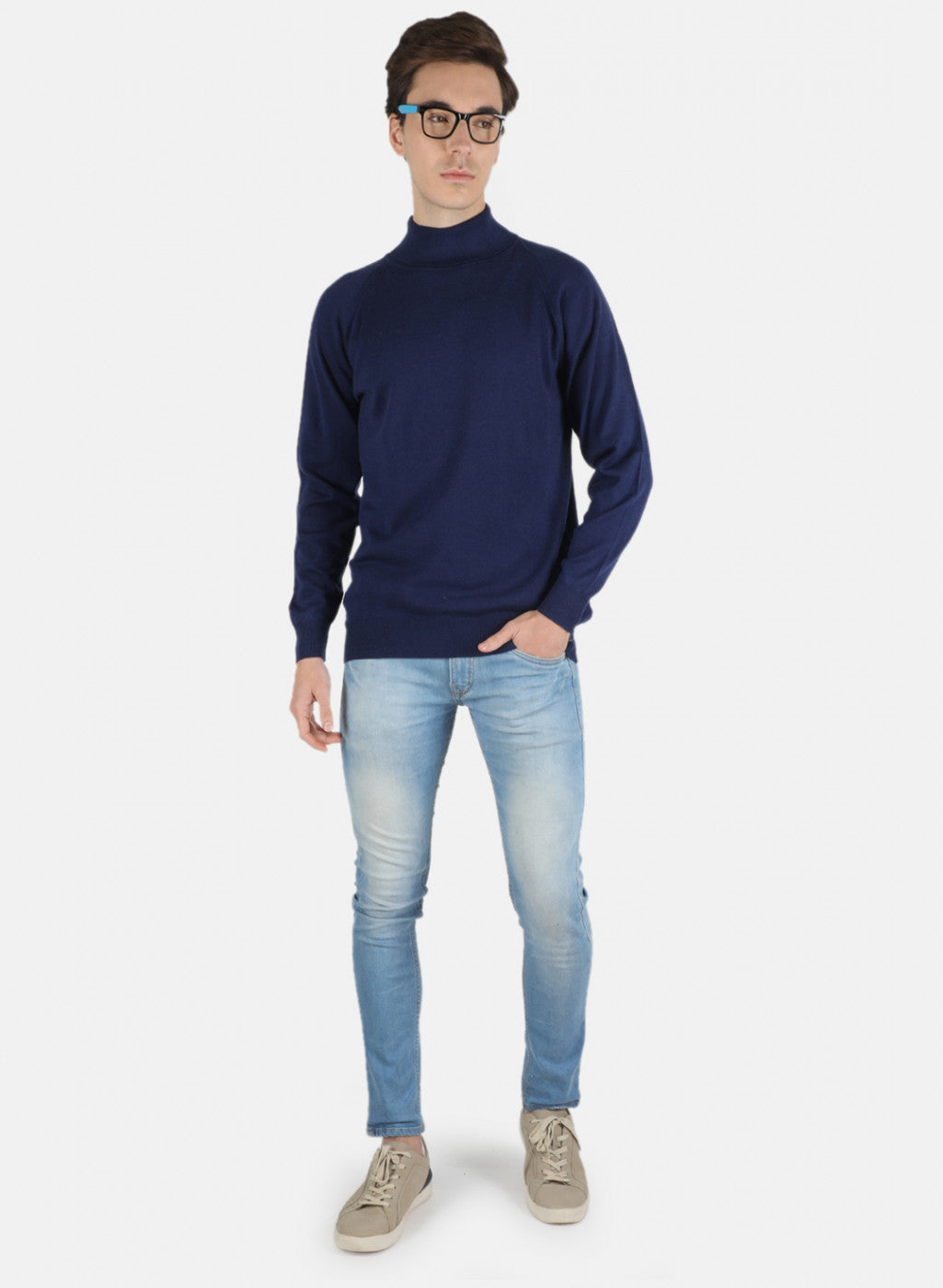 Men Blue Solid Pullover