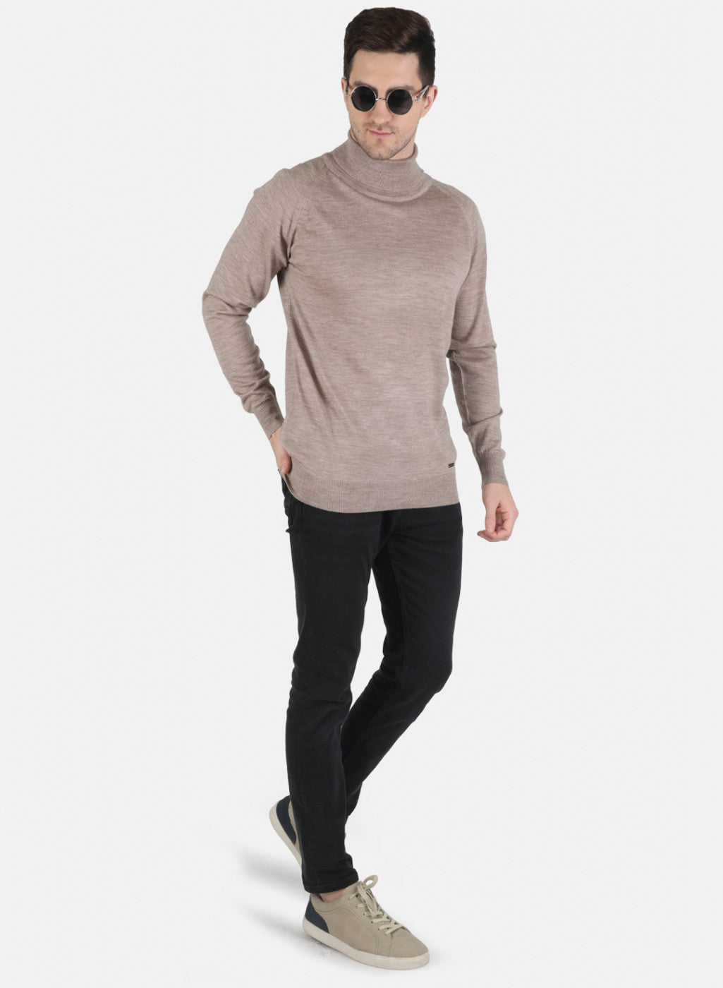 Men Beige Solid Pullover