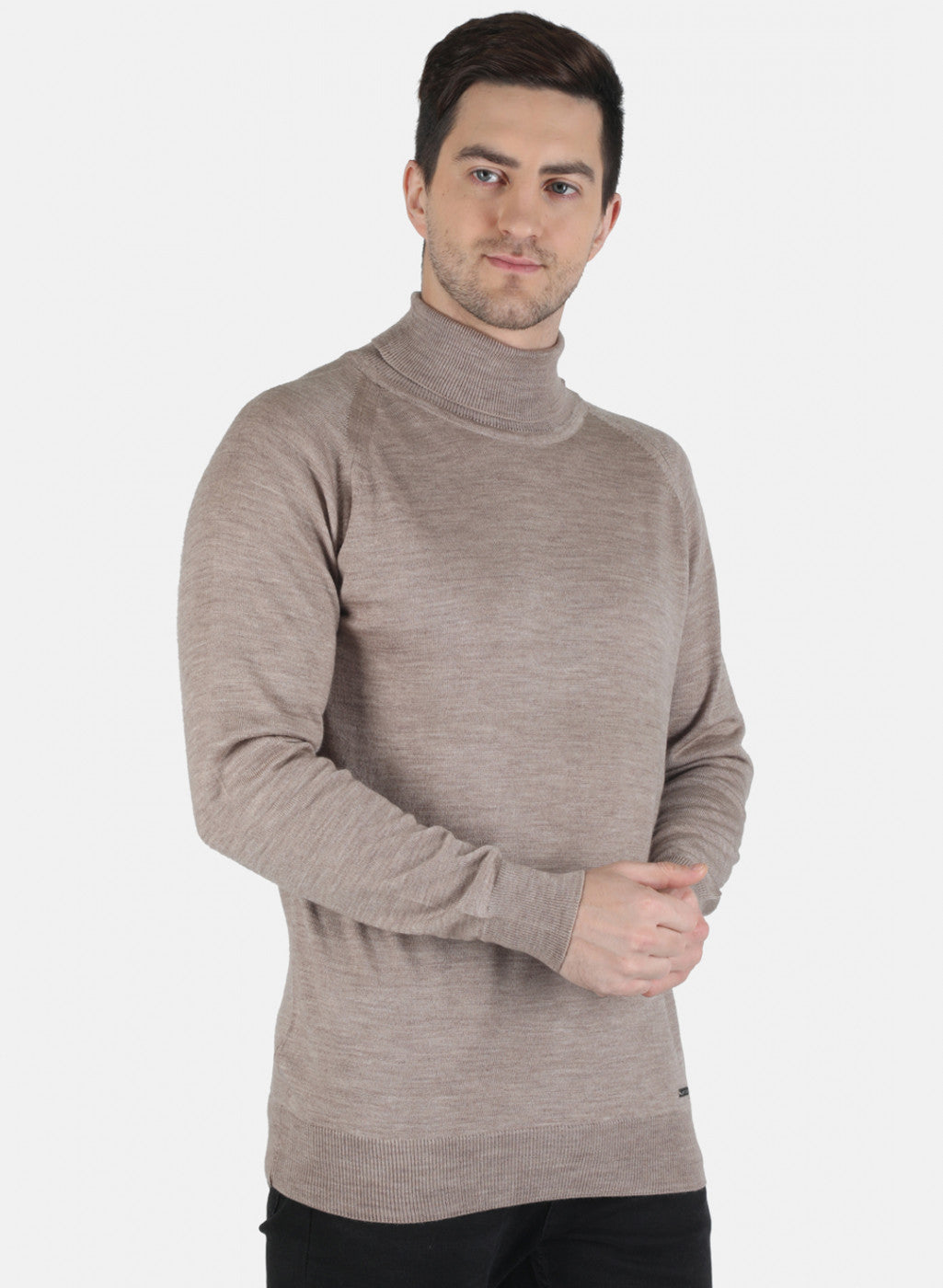 Men Beige Solid Pullover