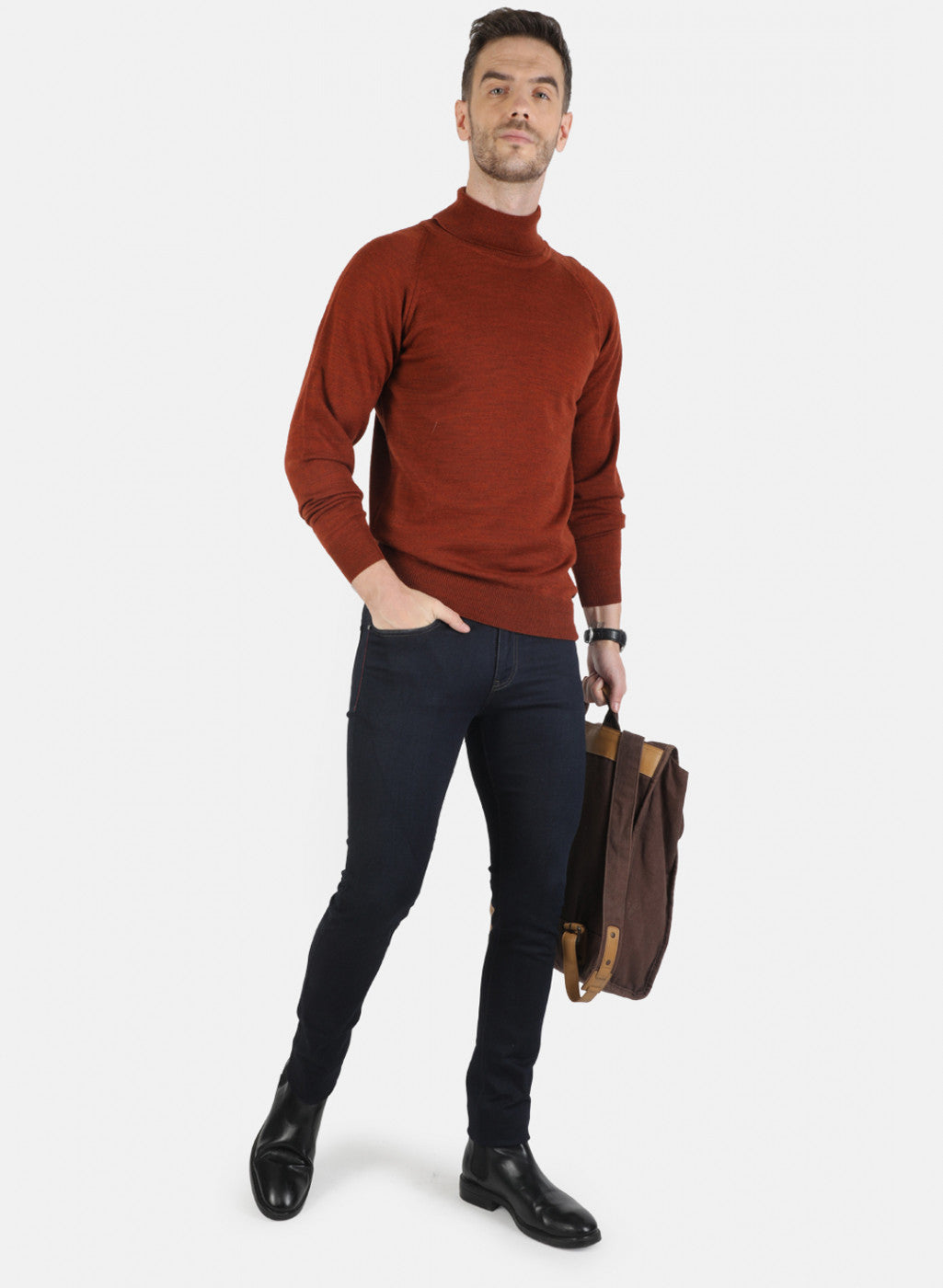 Men Brown Solid Pullover