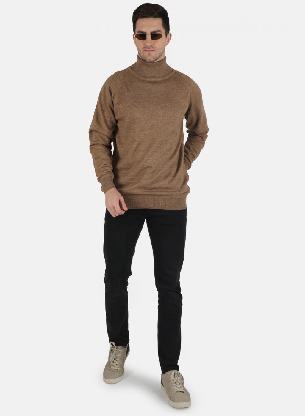 Men Khaki Solid Pullover