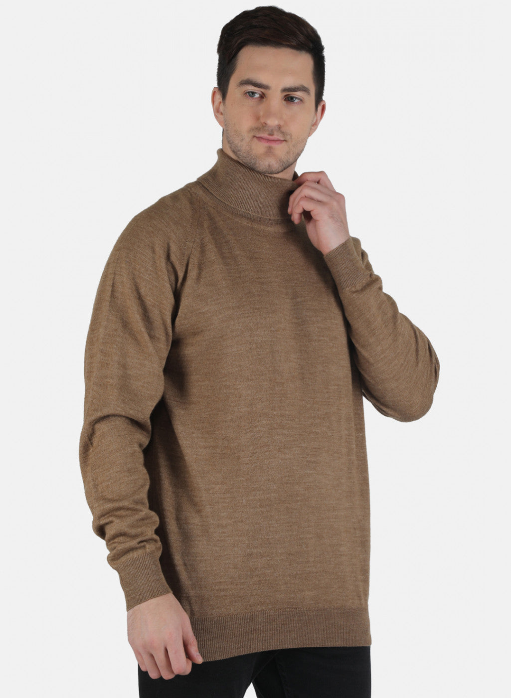 Men Khaki Solid Pullover