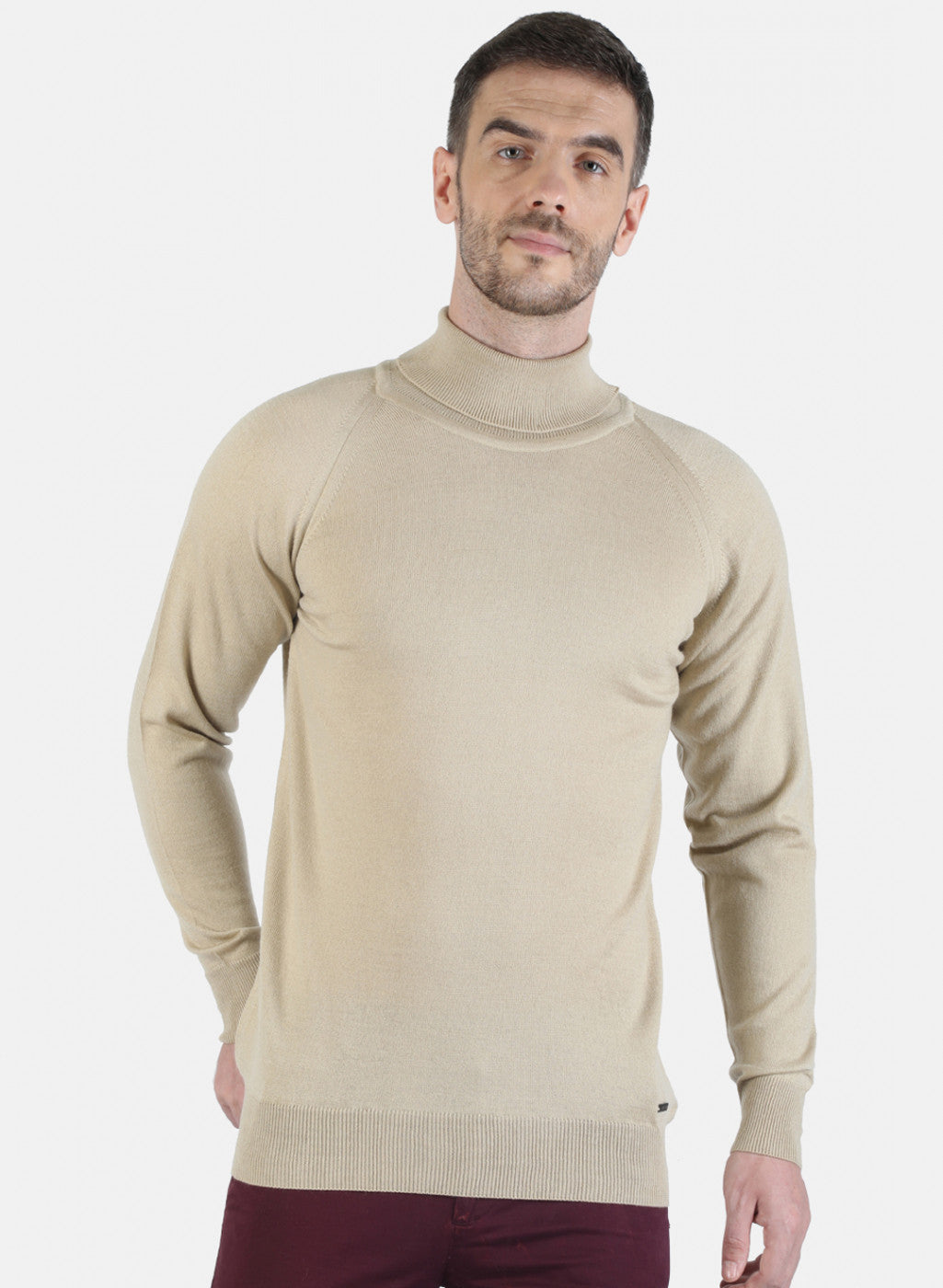 Men Beige Solid Pullover