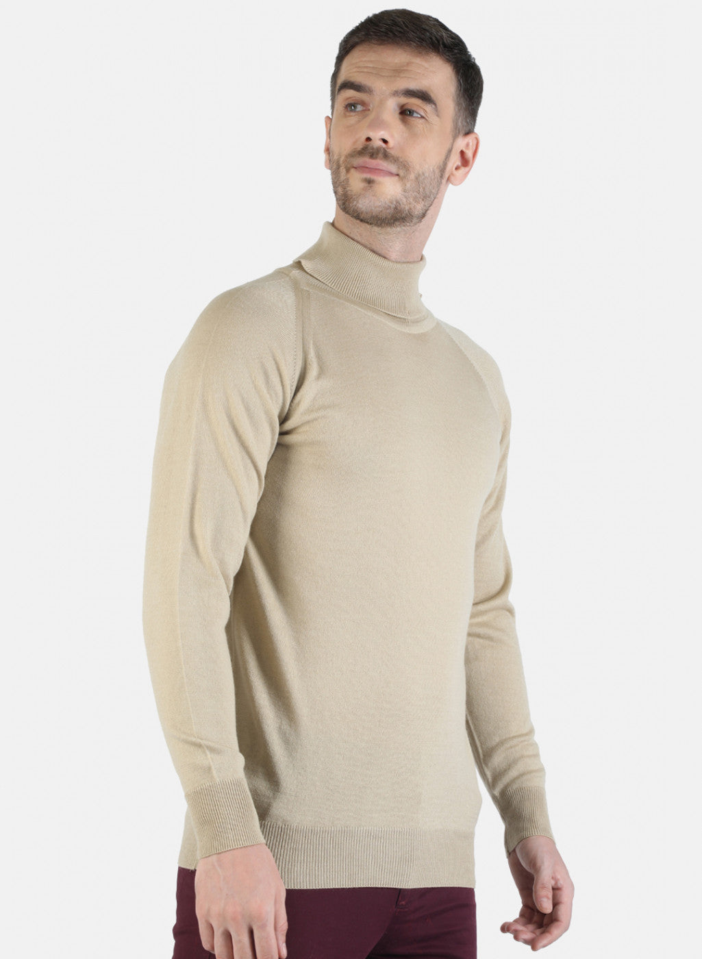 Men Beige Solid Pullover