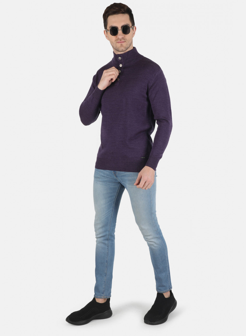 Men Purple Solid Pullover