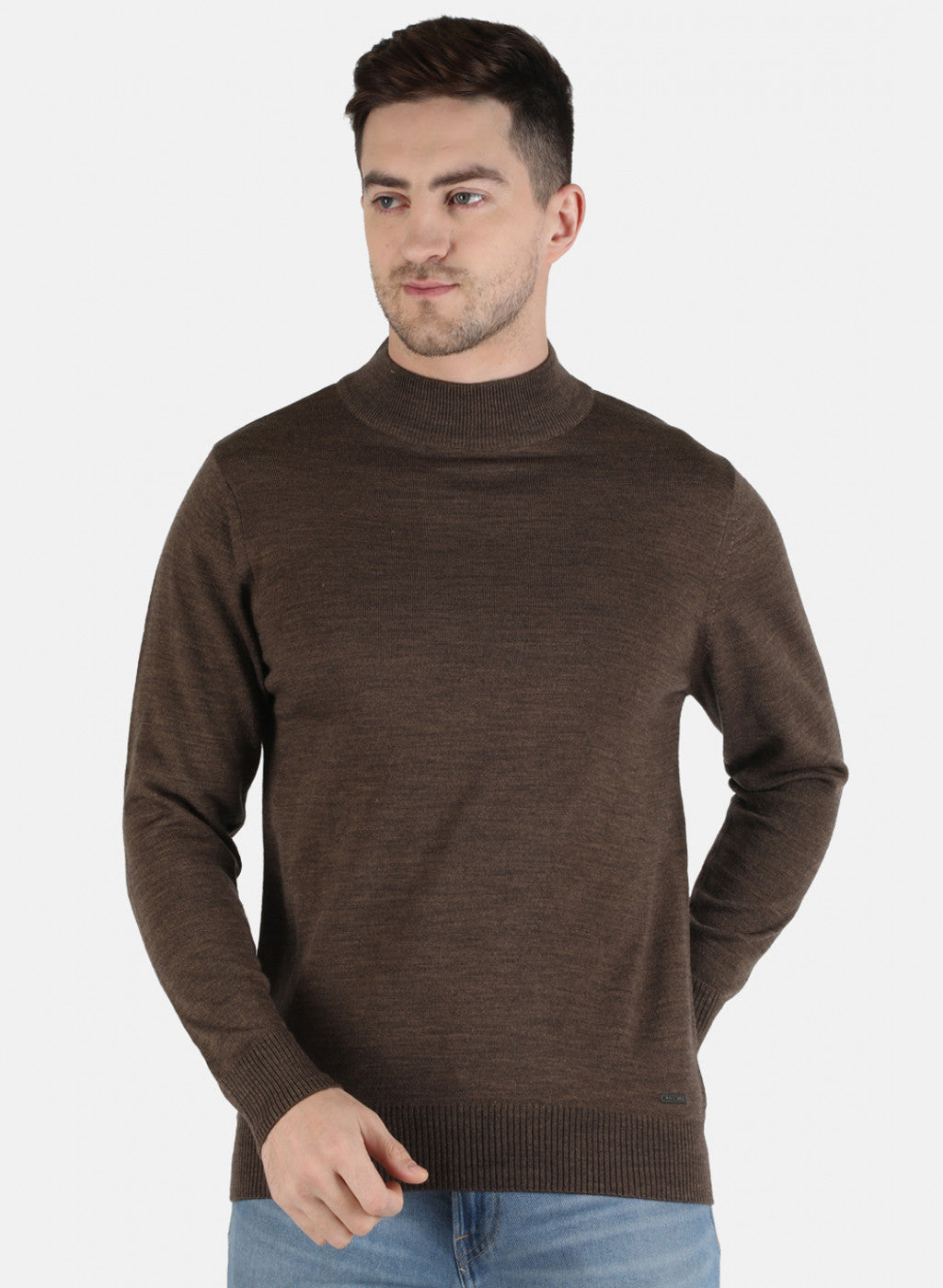 Men Brown Solid Pullover